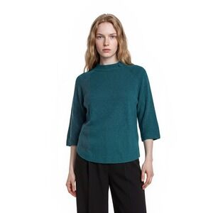 Prive 100% Cashmere Thick Sweater Women's Size Large Teal Green Funnel Neck‎